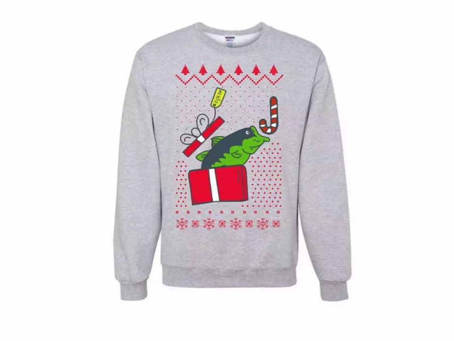 Clothing * | Karl'S Fishing & Outdoors Ugly Fishmas Present Sweatshirt Grey