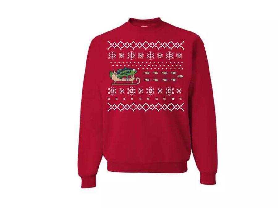 Clothing * | Karl'S Fishing & Outdoors Ugly Fishmas Sleigh Sweatshirt Red