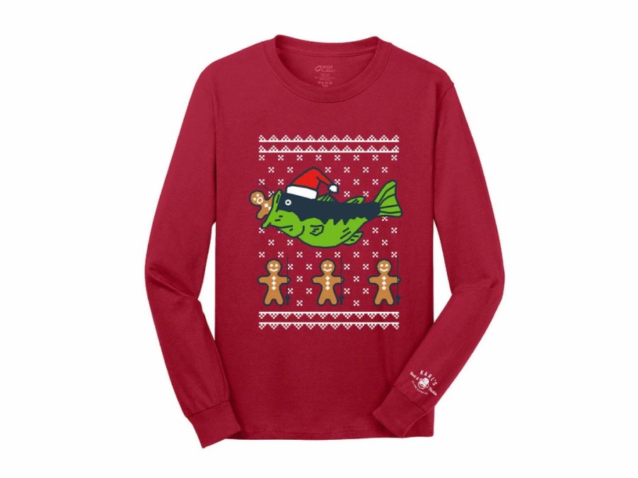 Clothing * | Karl'S Fishing & Outdoors Karl'S Bait & Tackle Ugly Fishmas Shirt Bass Gingerbread