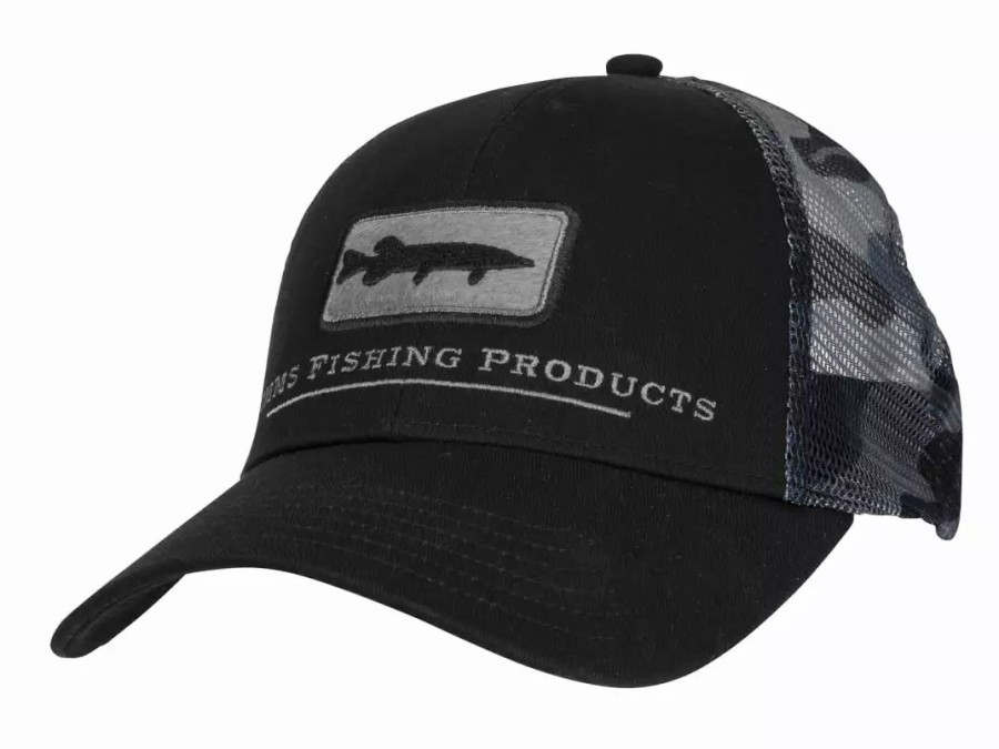 Clothing * | Simms Musky Icon Trucker Woodland Camo Storm