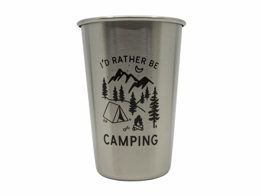 Fishing Accessories * | Magic Pine Outfitters I'D Rather Be Camping Stainless Steel Pint Cup