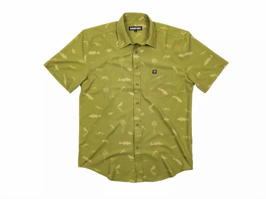 Clothing * | Badfish Stono Short Sleeve Button Up Shirt Olive