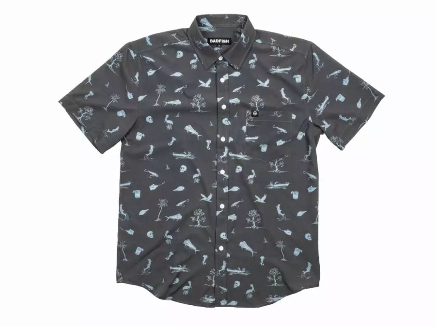 Clothing * | Badfish Islamorada Short Sleeve Button Up Charcoal